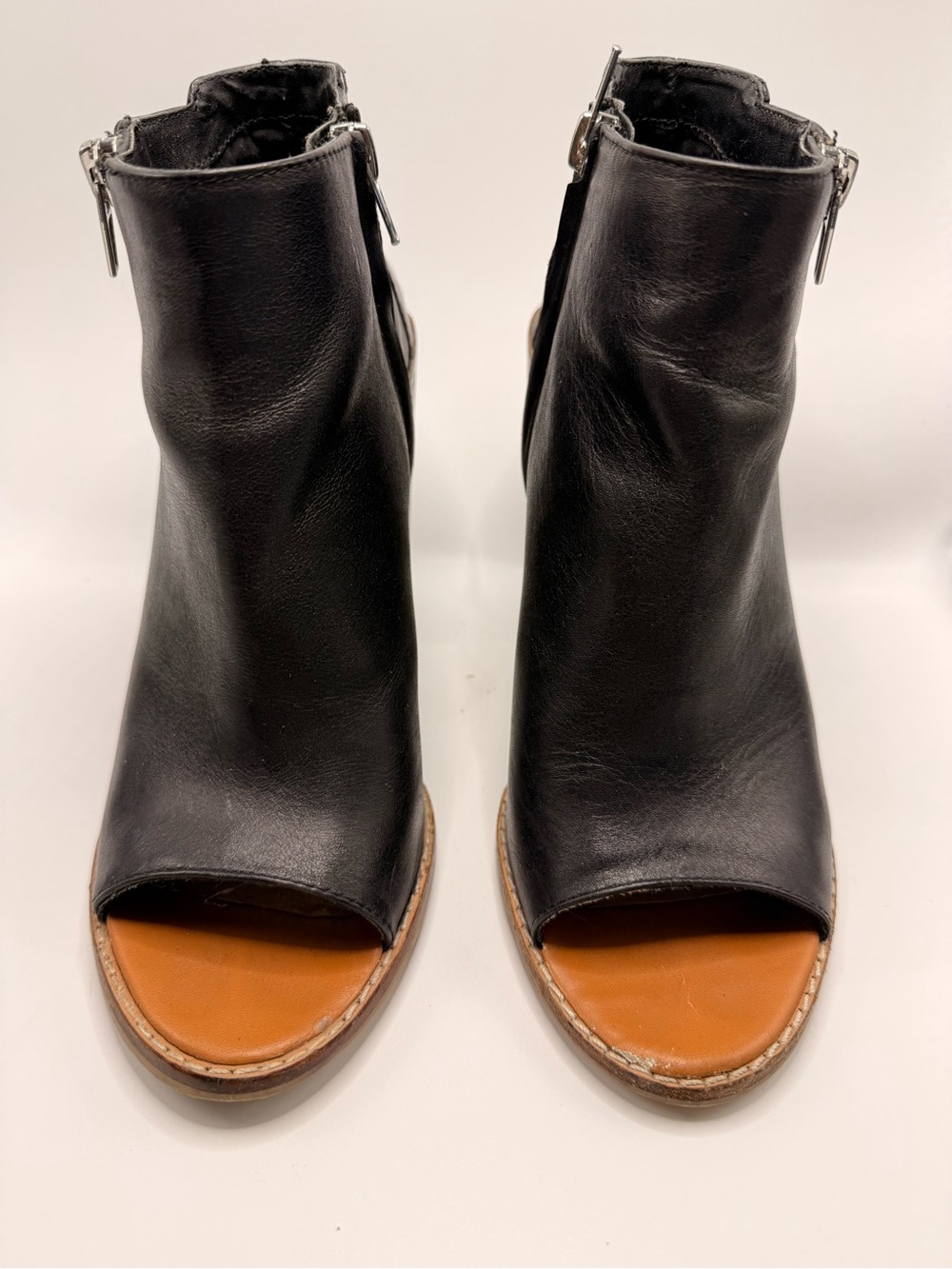 Dolce Vita Black Leather Open-Toe Ankle Heeled Boots